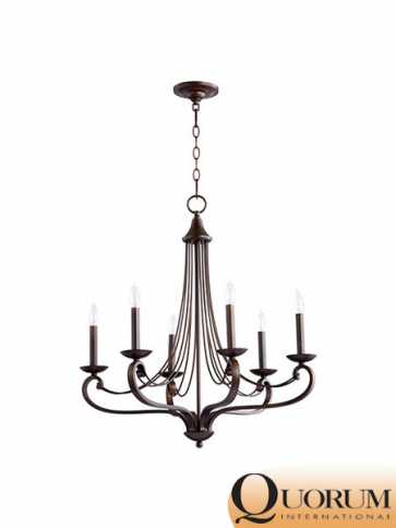 quorum lighting lariat series 6030-6-86 oiled bronze chandelier