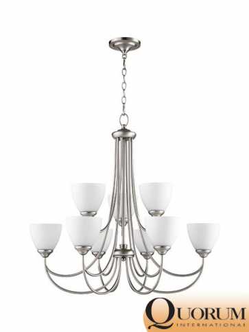 quorum lighting brooks series 6050-9-65 satin nickel chandelier